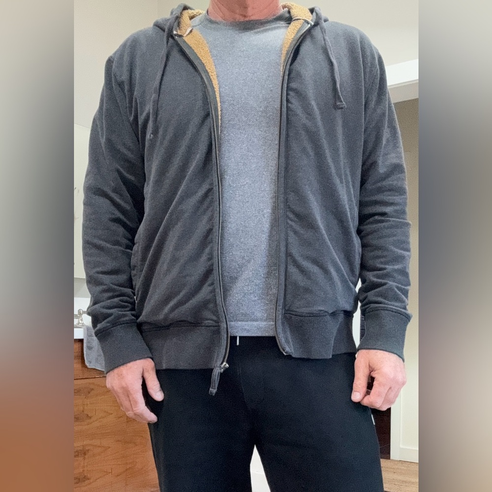 Jeremiah Brand Sweatshirt Hoodie Jacket. Faux Shearling lining. Men's Large.